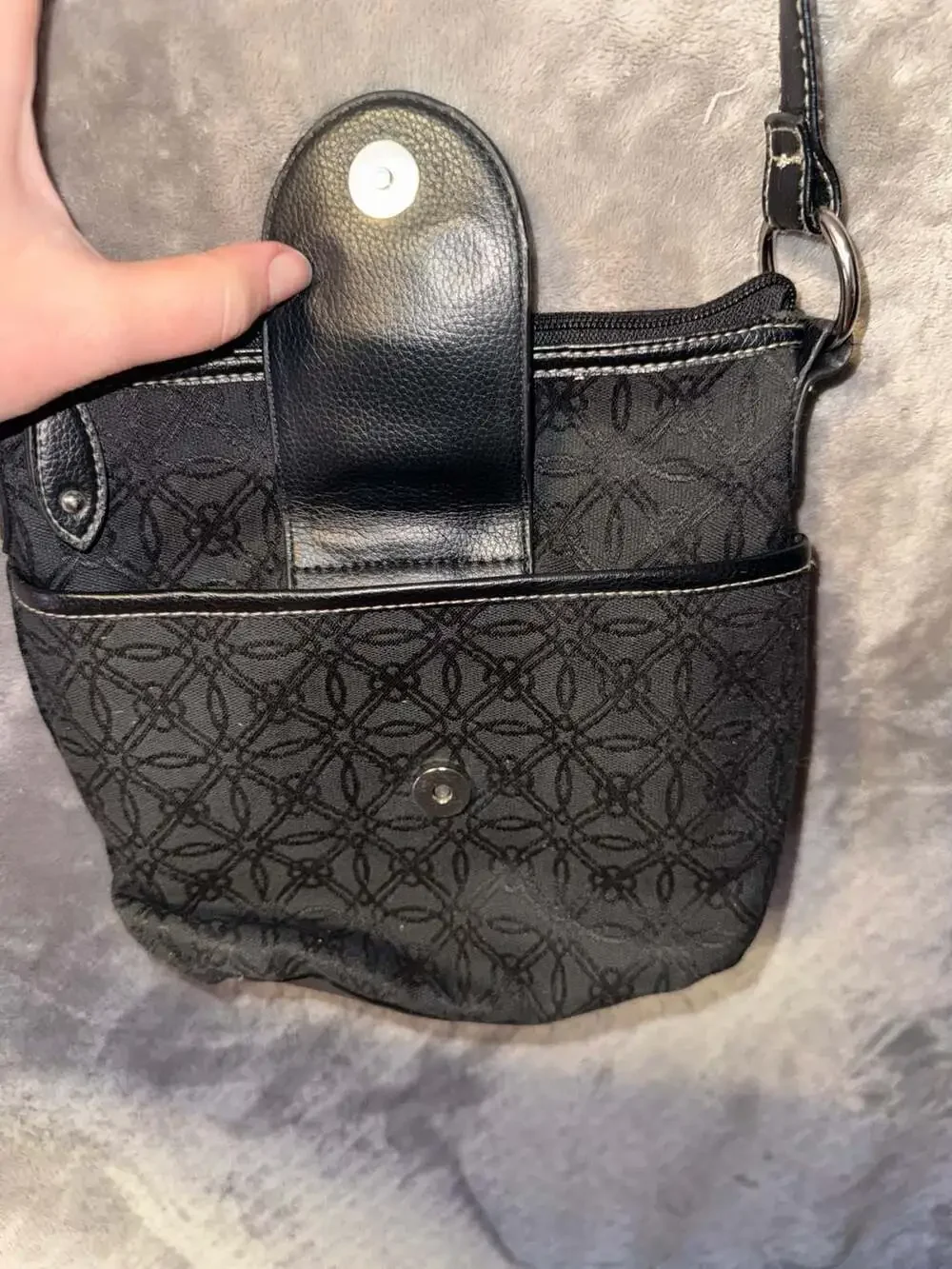 Croft & Barrow Black Patterned Fabric Crossbody Bag